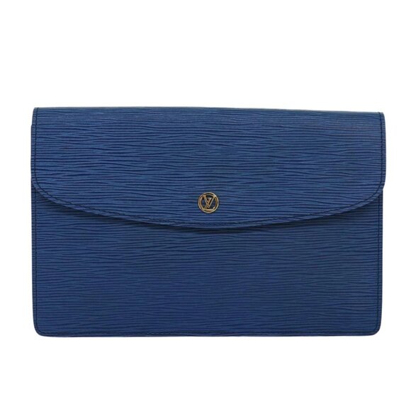 LOUIS VUITTON Epi Montaigne 27 Clutch Bag Blue - Picture 1 of 16